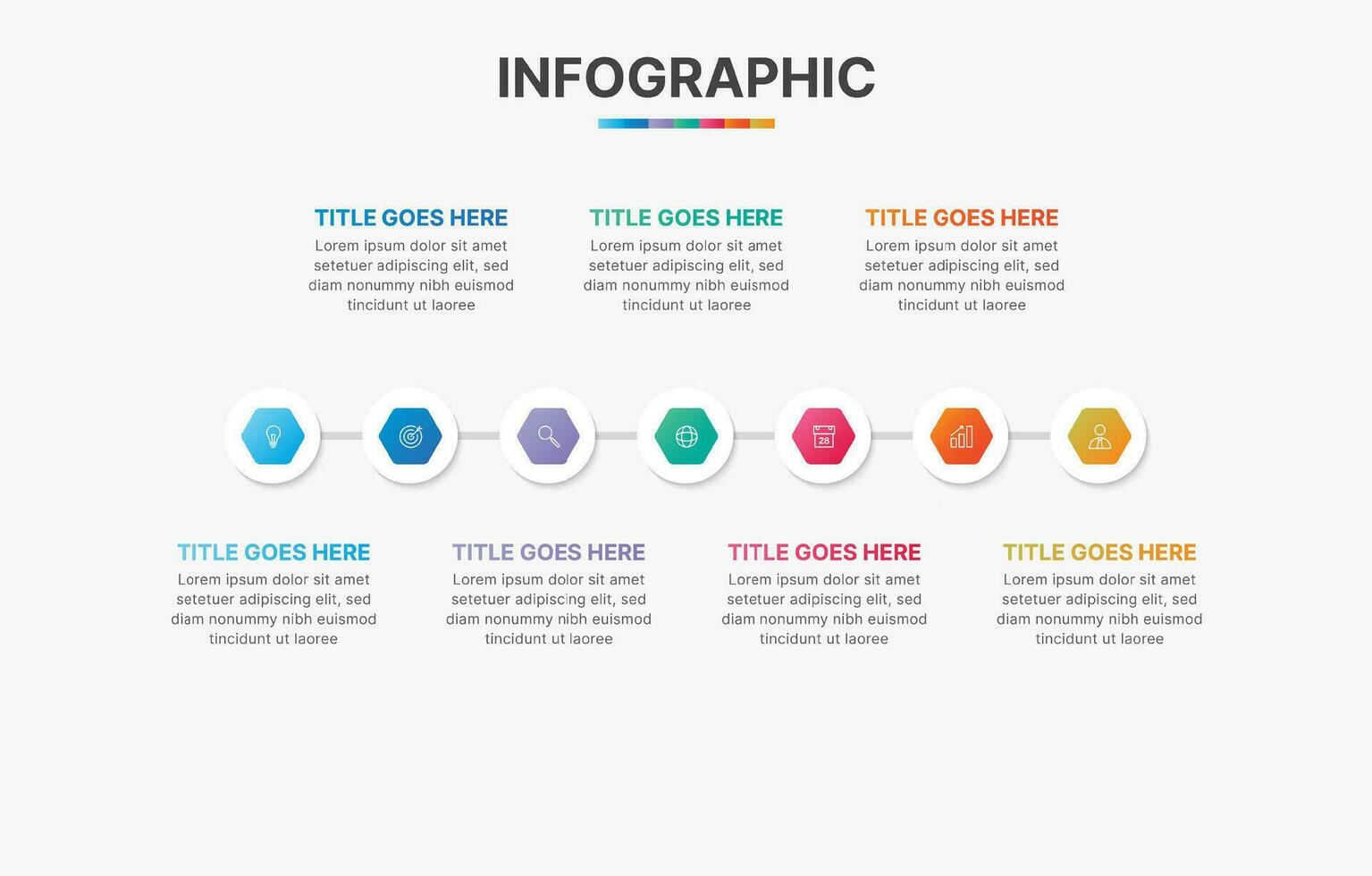 7 steg alternativ tidslinje företag infographic mall design vektor