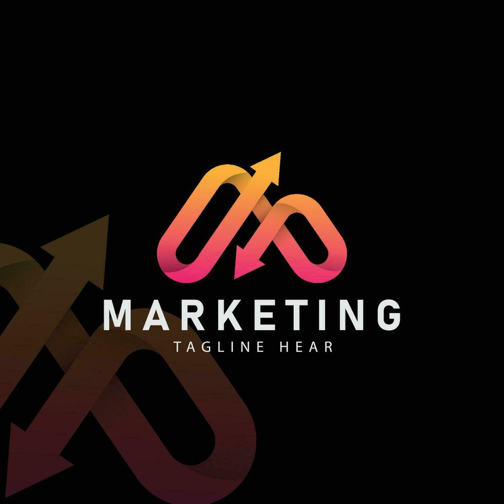 Brief m Handel Marketing Logo Design Logo Design Vorlage mit Pfeil Symbol auf dunkel Hintergrund. vektor