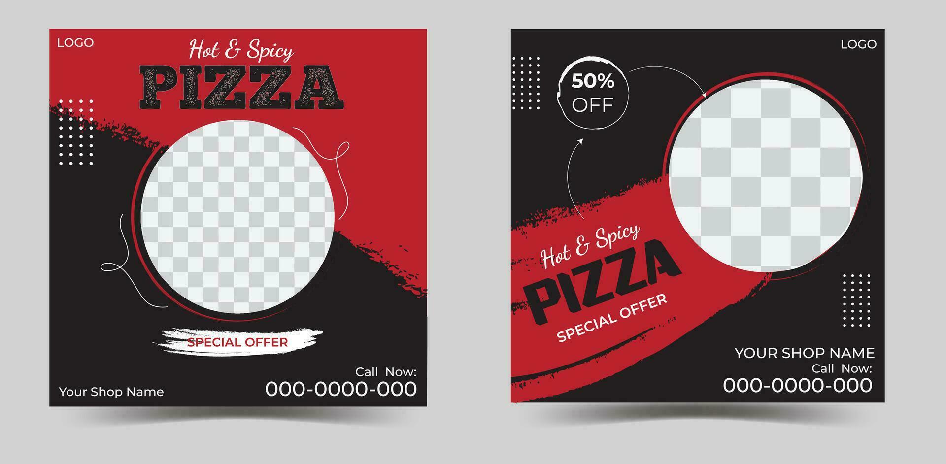 pizza social media affisch design. dubbel- affisch mall. mat social media affisch vektor