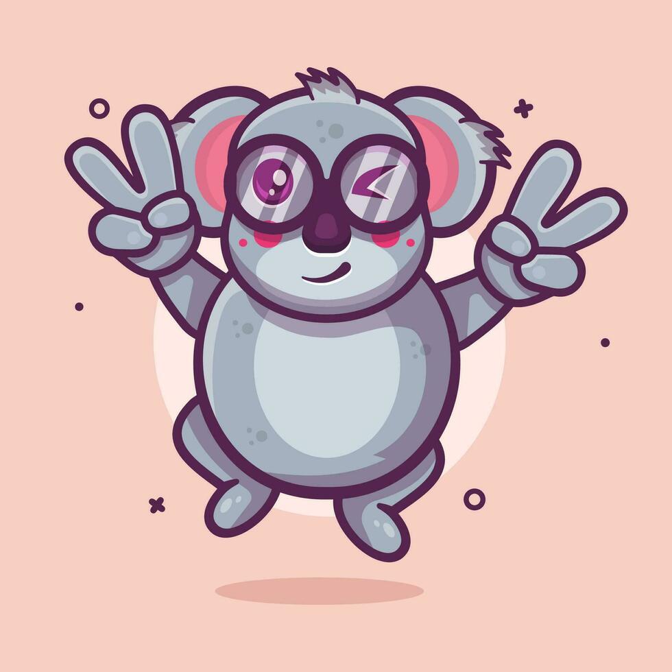 söt koala djur- karaktär maskot med fred tecken hand gest isolerat tecknad serie i platt stil design vektor