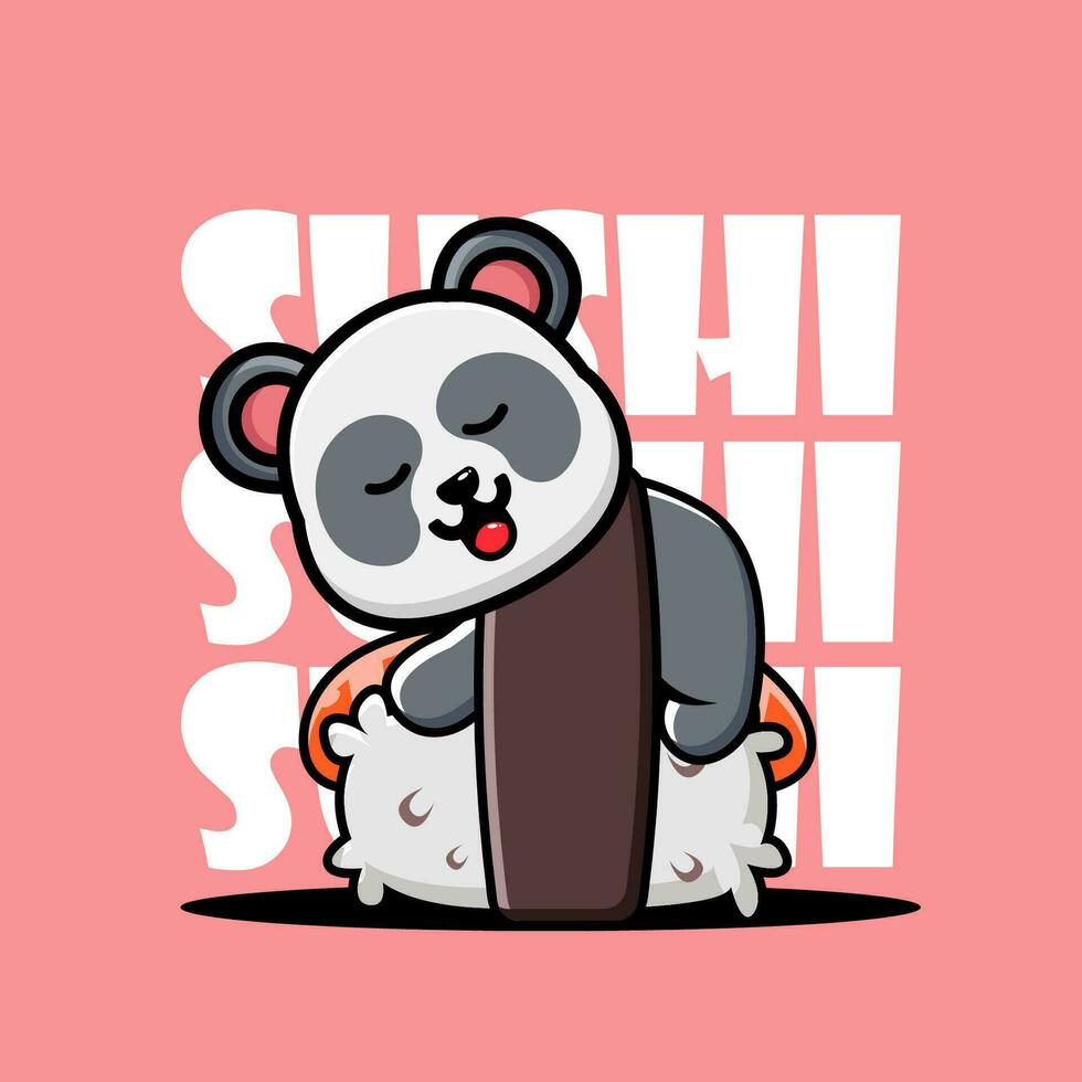 süß Panda Schlafen auf Sushi vektor