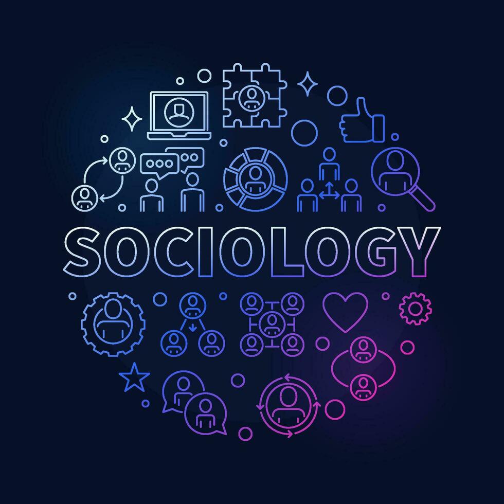sociologi och social samspel begrepp vektor runda översikt färgad baner