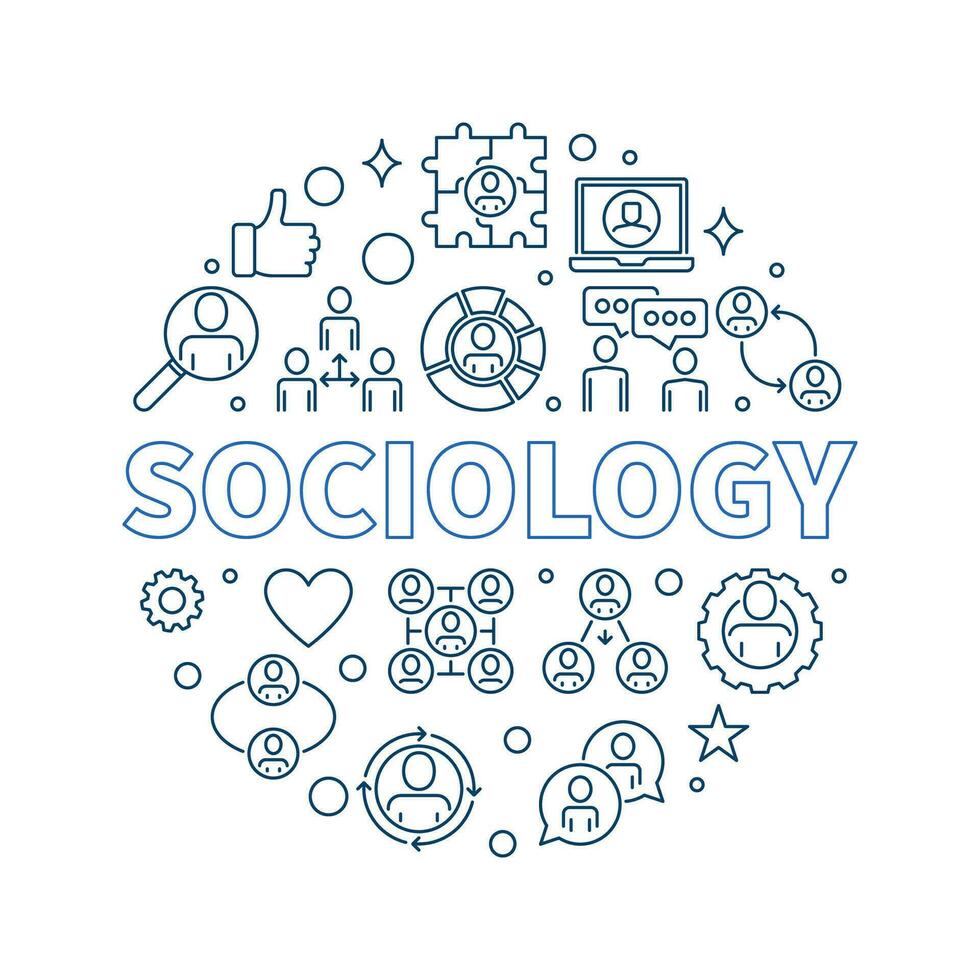 Soziologie Vektor runden Linie Banner. Sozial Interaktion Konzept Hintergrund