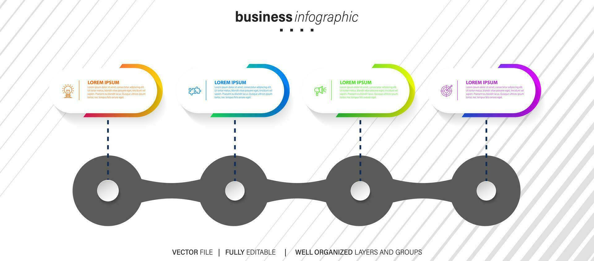 Vektor Infografik Pfeil Design mit 4 Optionen oder Schritte. Infografiken zum Geschäft Konzept. können Sein benutzt zum Präsentationen Banner, Arbeitsablauf Layout, Prozess Diagramm, fließen Diagramm, die Info Graph