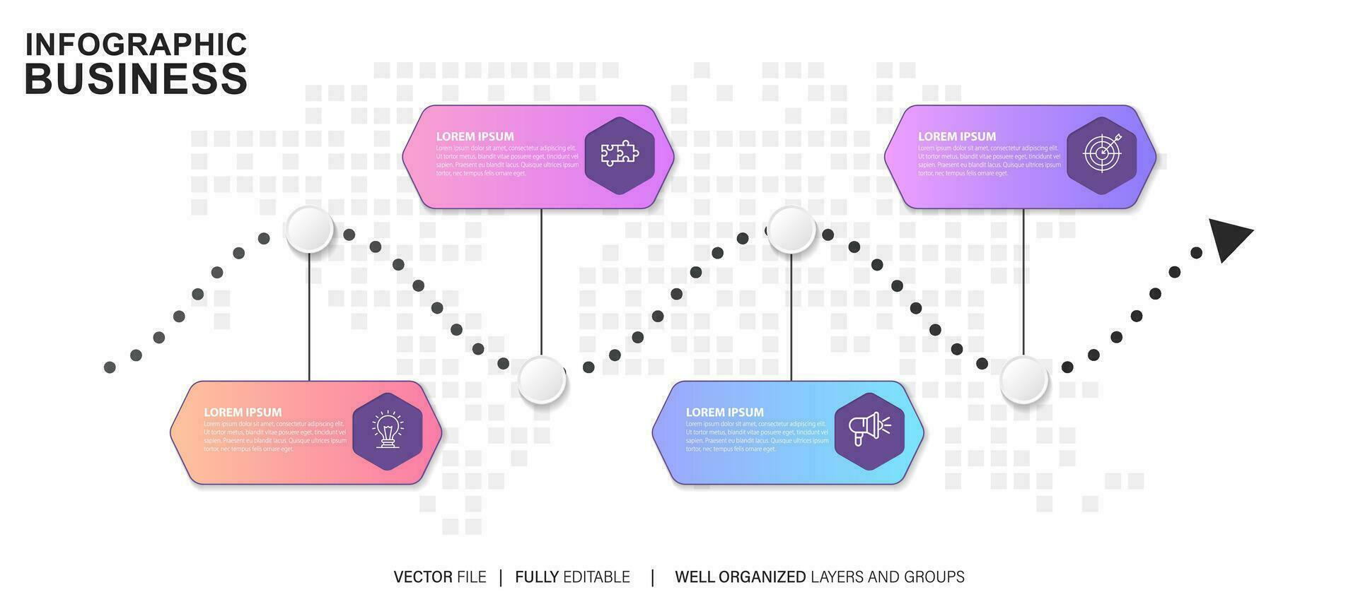 Infografik Pfeile mit Schritt oben Optionen. Vektor Vorlage im eben Design Stil