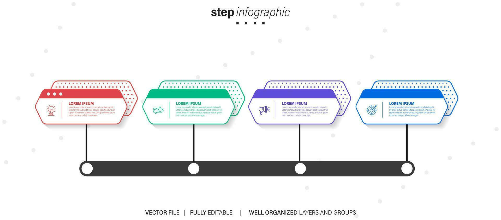 Zeitleiste Schöpfer Infografik Vorlage. 4 Schritt Zeitleiste Reise, Kalender eben einfach Infografiken Design Vorlage. Präsentation Graph. Geschäft Konzept mit 4 Optionen, Vektor Illustration.