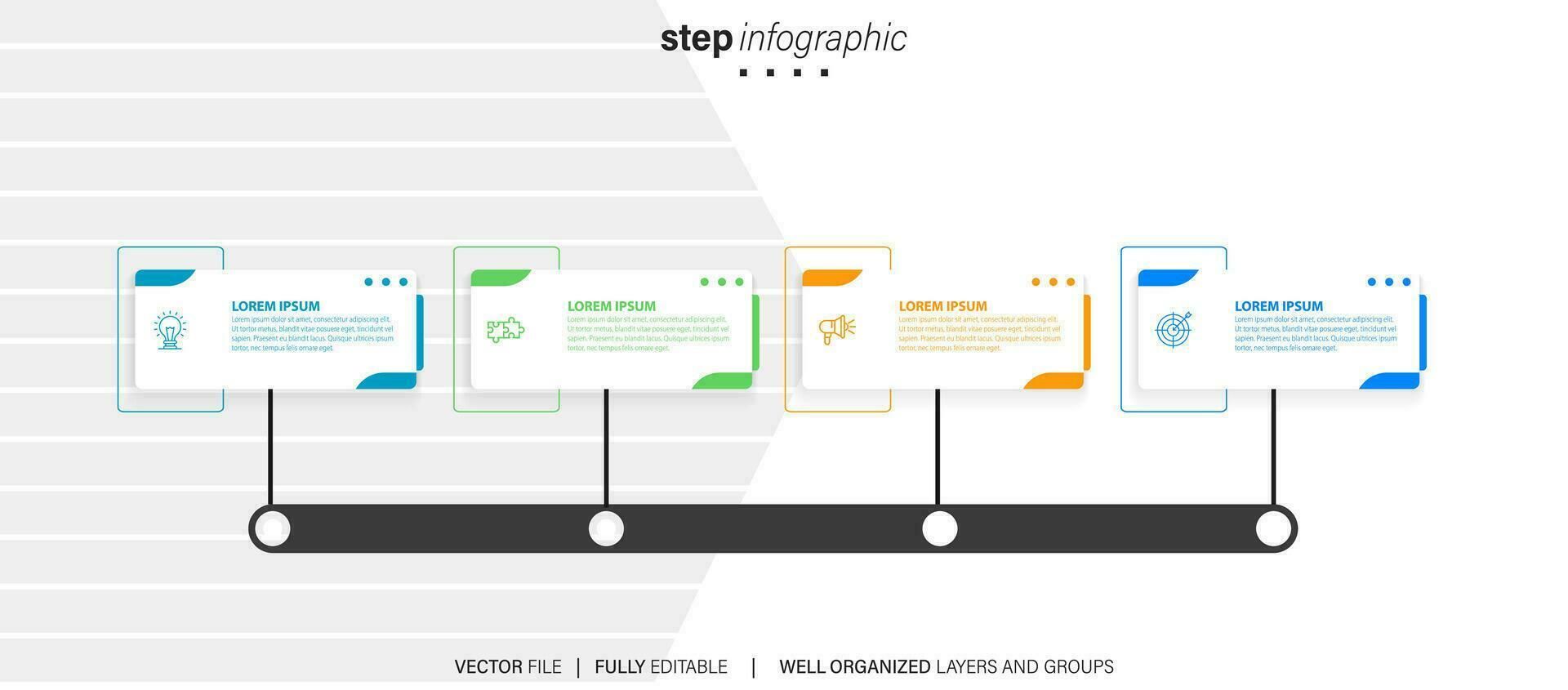 infographics siffra alternativ mall med 4 steg . kan vara Begagnade för arbetsflöde layout, diagram, företag alternativ, baner, webb design vektor