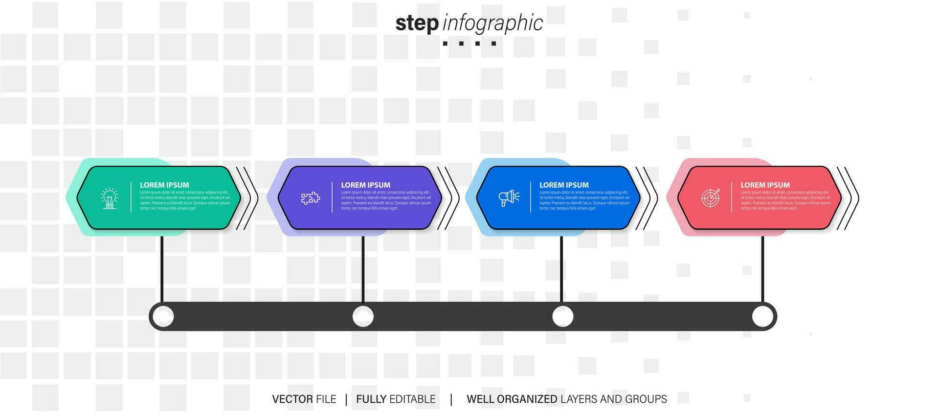 tidslinje infographic design med 4 alternativ eller steg. infographics för företag begrepp. kan vara Begagnade för presentationer arbetsflöde layout, baner, bearbeta, diagram, strömma Diagram, info Graf, årlig Rapportera. vektor