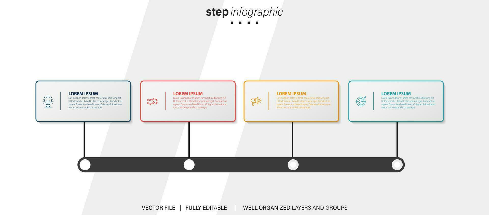Infografiken Nummer Optionen Vorlage mit 4 Schritte . können Sein benutzt zum Arbeitsablauf Layout, Diagramm, Geschäft Optionen, Banner, Netz Design vektor