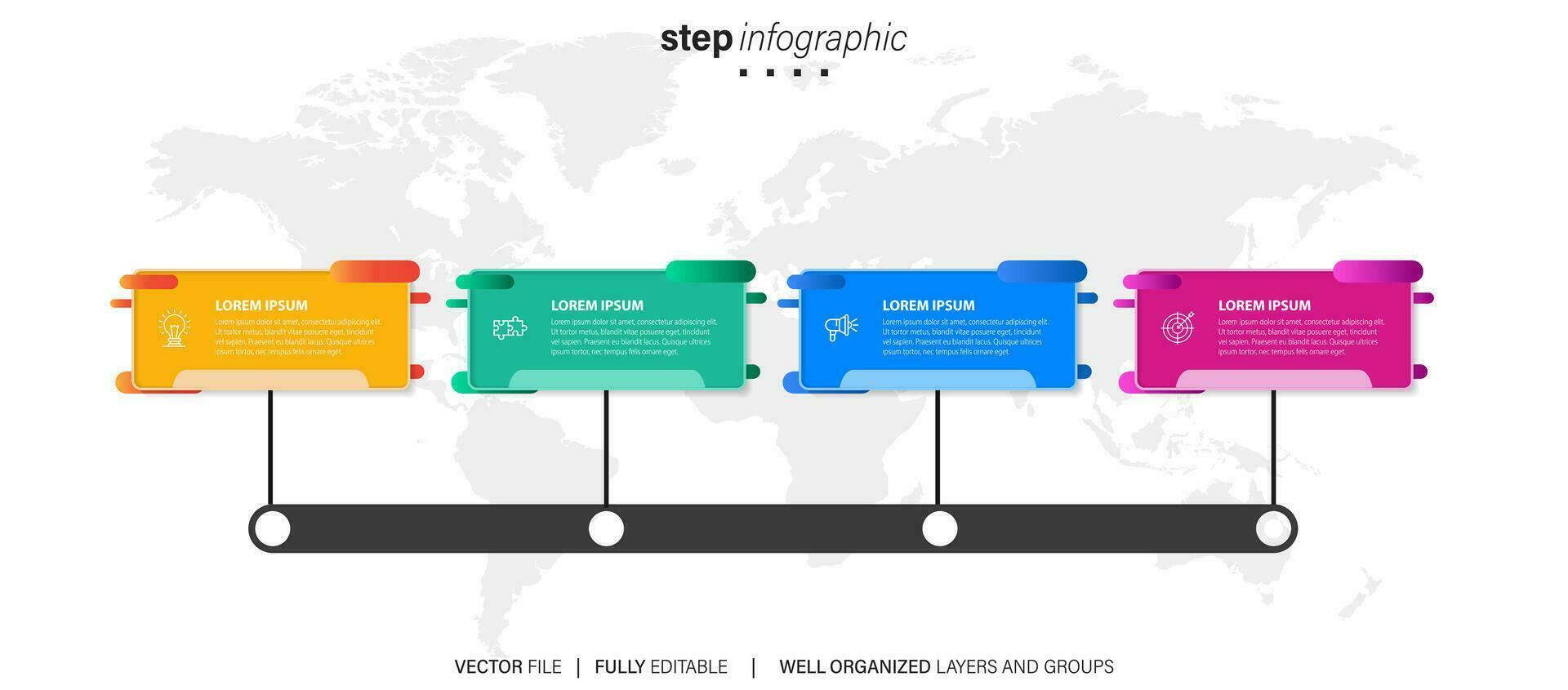 vit vektor infographic mall. flödesschema presentation design element med text Plats. data visualisering med 4 steg. bearbeta tidslinje Diagram. arbetsflöde layout med copy