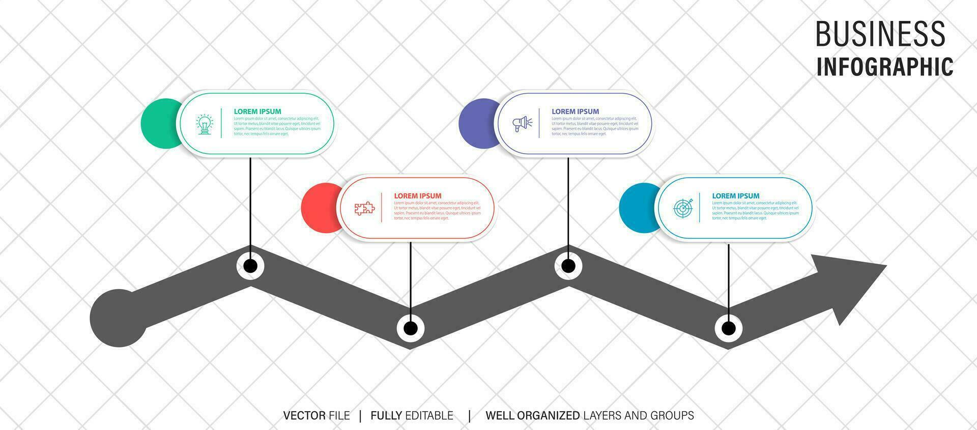 Investition Effizienz Infografik Diagramm Design Vorlage. editierbar Infochart mit Symbole. Anleitung Grafik mit 4 Schritt Reihenfolge. visuell Daten Präsentation. vektor