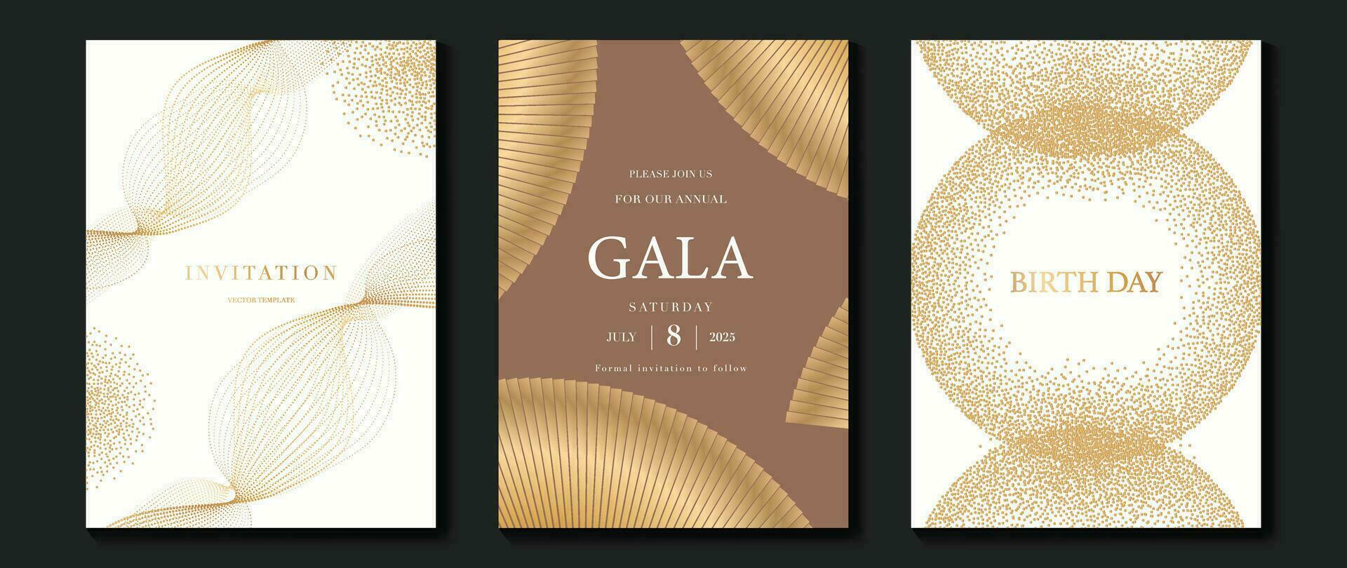 Luxus Gala Einladung Karte Hintergrund Vektor. golden elegant wellig Gold Linie Muster auf Licht Hintergrund. Prämie Design Illustration zum Hochzeit und vip Startseite Vorlage, großartig Öffnung. vektor