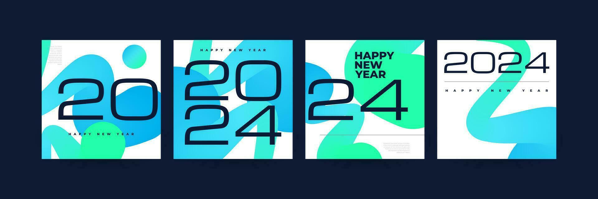 kreativ och färgrik 2024 Lycklig ny år affisch uppsättning. lämplig, för kort, baner, affisch, flygblad, omslag, och social media posta mall vektor