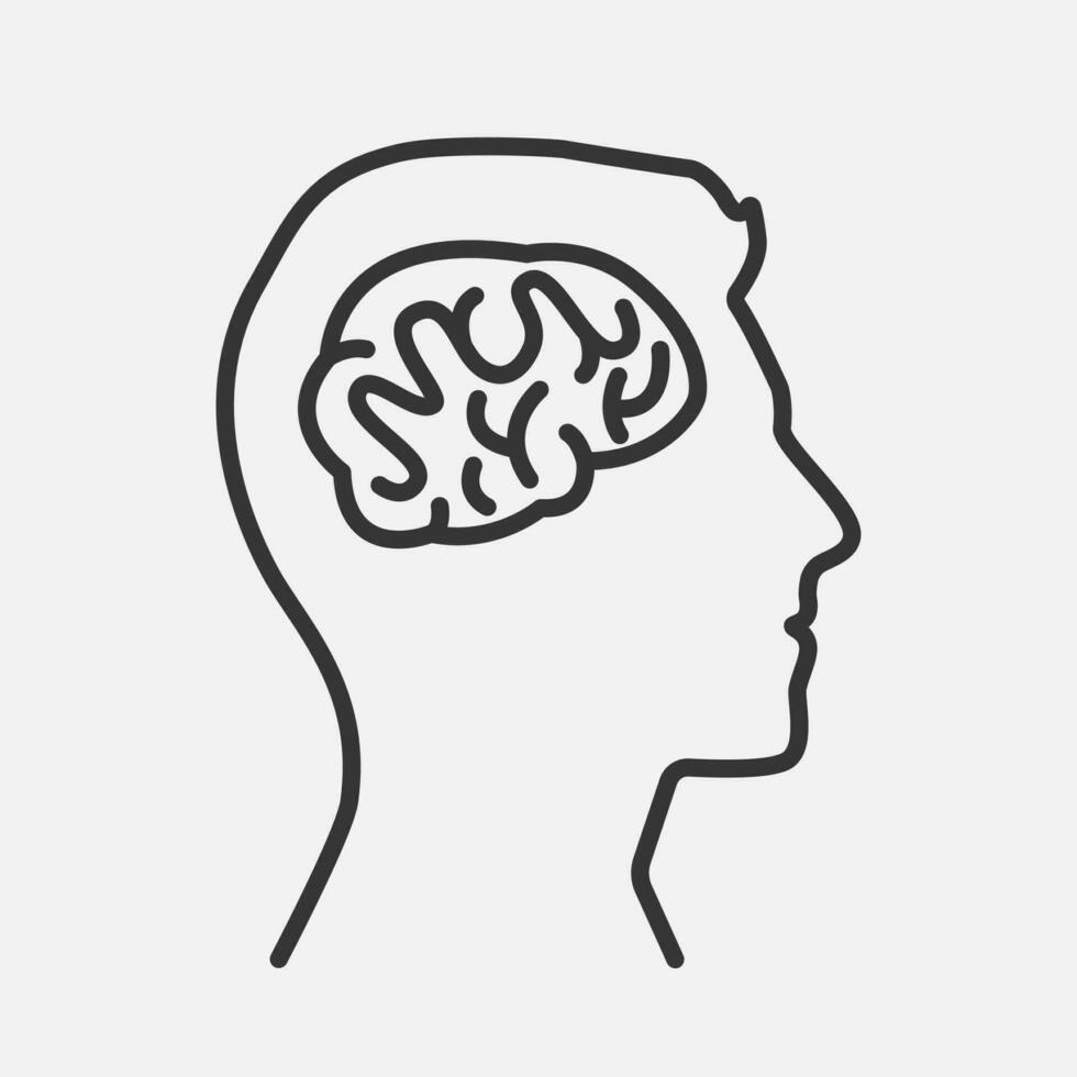 männlich Kopf mit Gehirn Linie Symbol. Mensch Ausbildung, Logik oder betonen. Mann Geist, Lösung und Taktik. Vektor Illustration