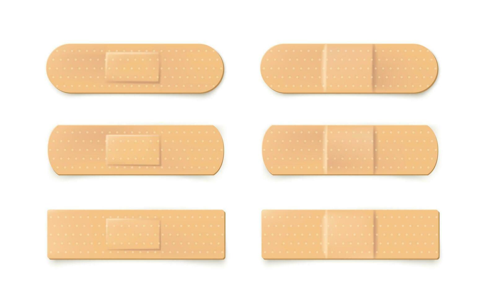 uppsättning av realistisk illustration av plåster bandage. beige medicinsk band. vektor illustration isolerat på vit