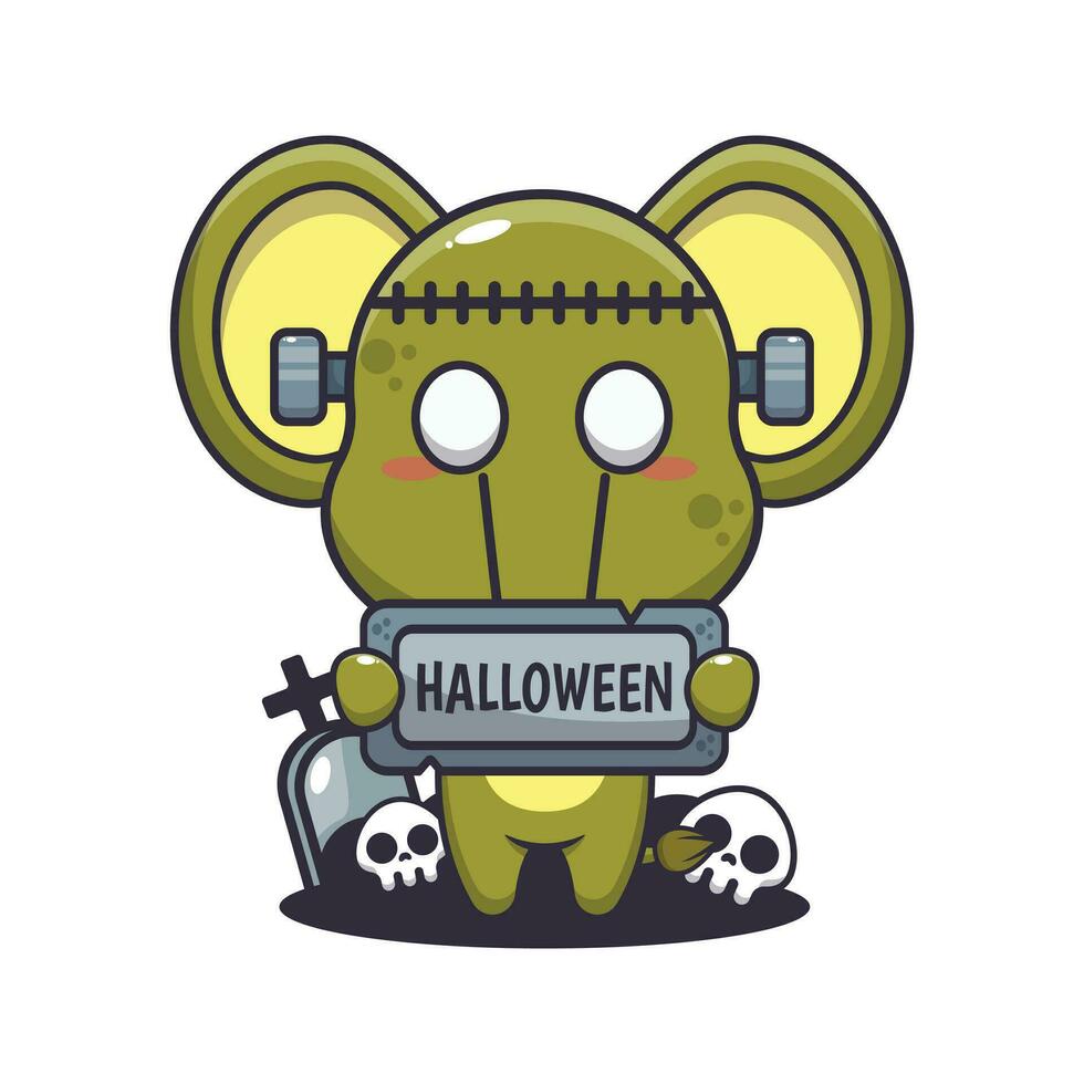 Zombie Elefant halten Halloween Gruß Stein. vektor