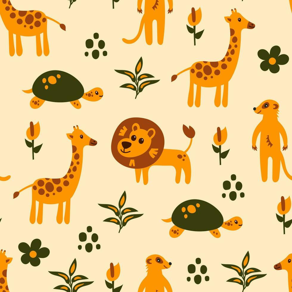 safari djur barnslig sömlös mönster vektor