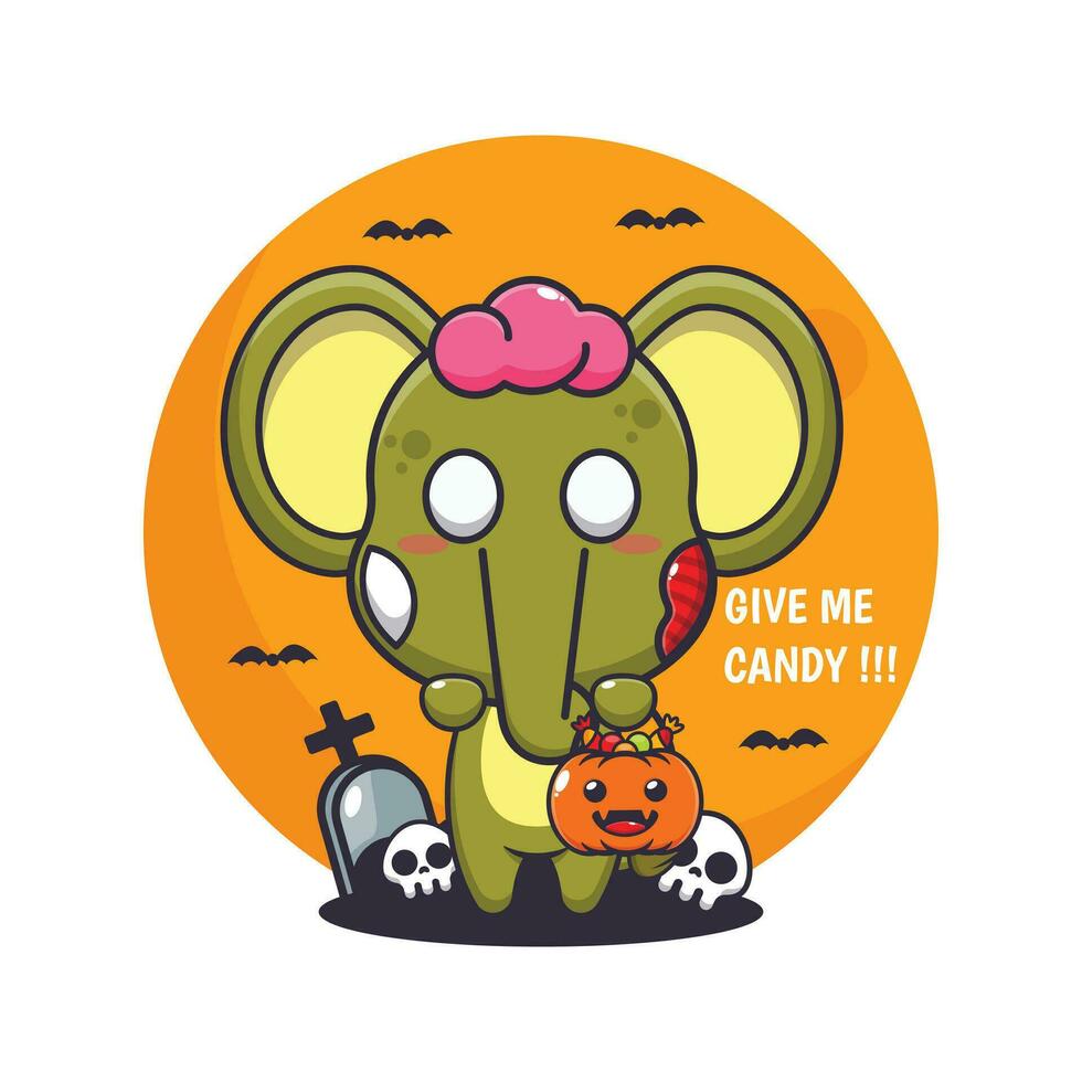 Zombie Elefant wollen Süßigkeiten. süß Halloween Karikatur Illustration. vektor