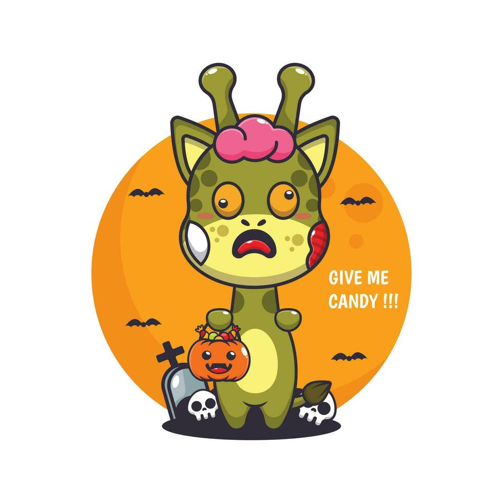 zombie giraff vilja godis. söt halloween tecknad serie illustration. vektor