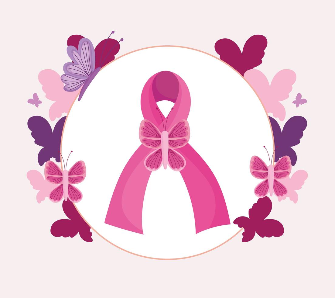 bröstcancer rosa band fjärilar förebyggande kampanj banner vektor