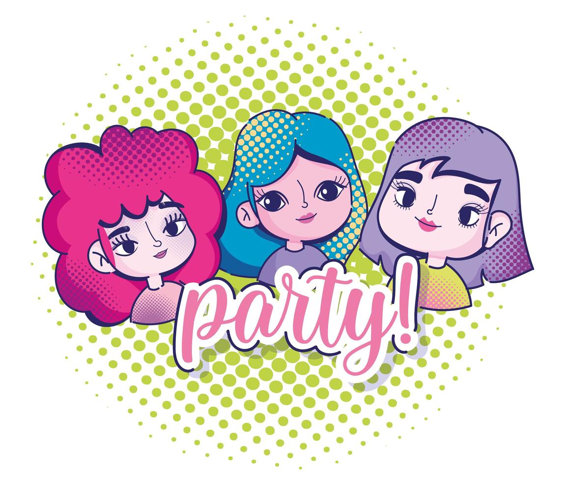 Pop-Art niedliche Mädchen Cartoon-Party Halbton-Farbhintergrund vektor