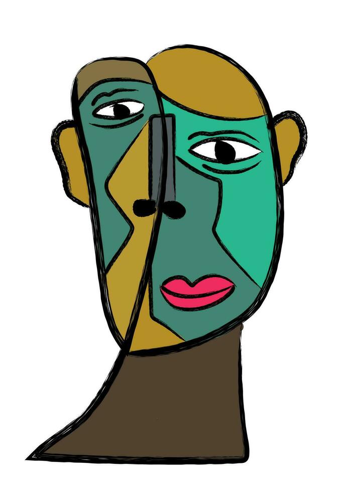 abstrakt ansikte målning. hand dragen kubism ansikte för vägg konst, t-shirt och affisch design vektor