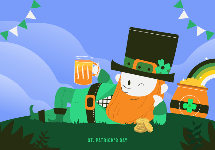 Celebrating St Patricks Day Character Vector Illustration