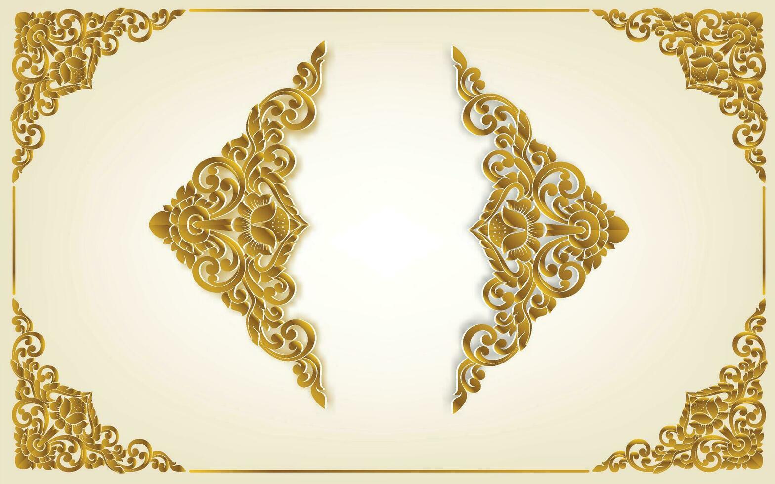 guld ram med hörn linje blommig för bild, vektor design dekoration mönster stil