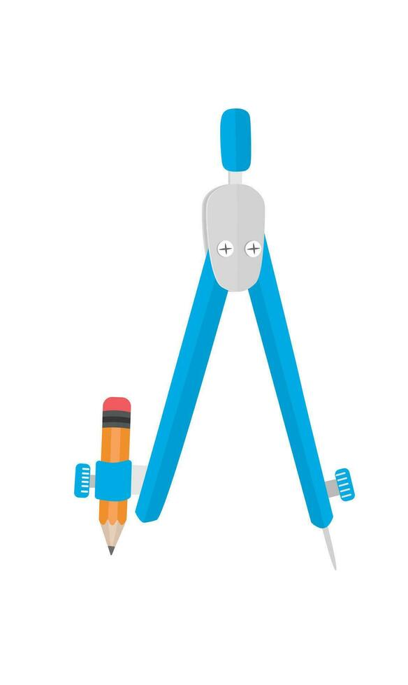 Schule Kompass Vektor Illustration. Kompass Clip Kunst. Werkzeug zum Zeichnung Kreis. Büro oder Schule Lieferungen, Schreibwaren Vektor. lehrreich Objekt. zurück zu Schule Konzept. eben Vektor im Karikatur Stil.