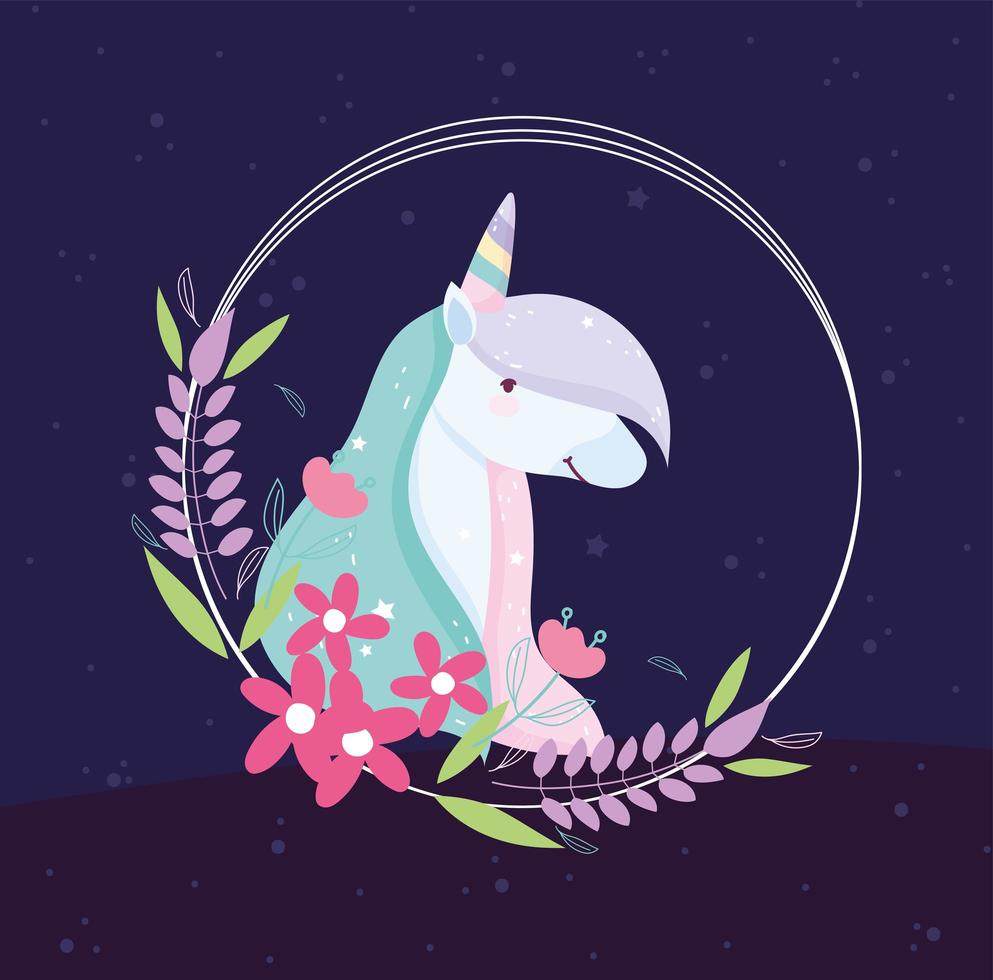 unicorn krans blommor vektor