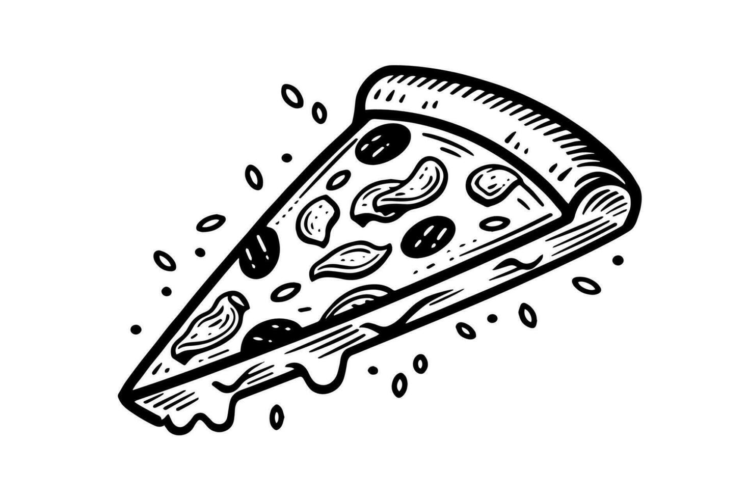 skiva av pizza hand dragen gravyr stil vektor illustration.