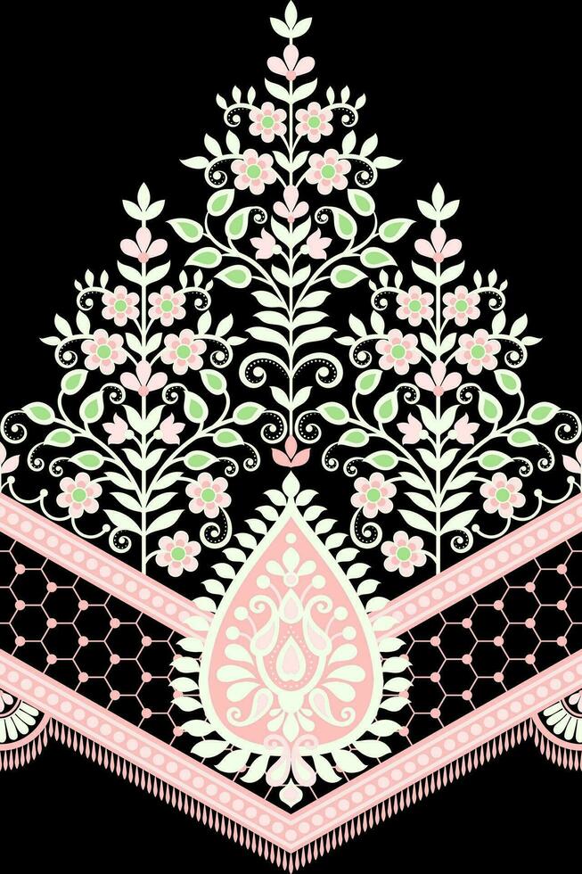 Blumen- nahtlos Hintergrund. Muster geometrisch ethnisch Spitze Muster Design Blumen- Stickerei zum Textil- Stoff Drucken Hintergrund Teppich. Stickerei Hals vektor