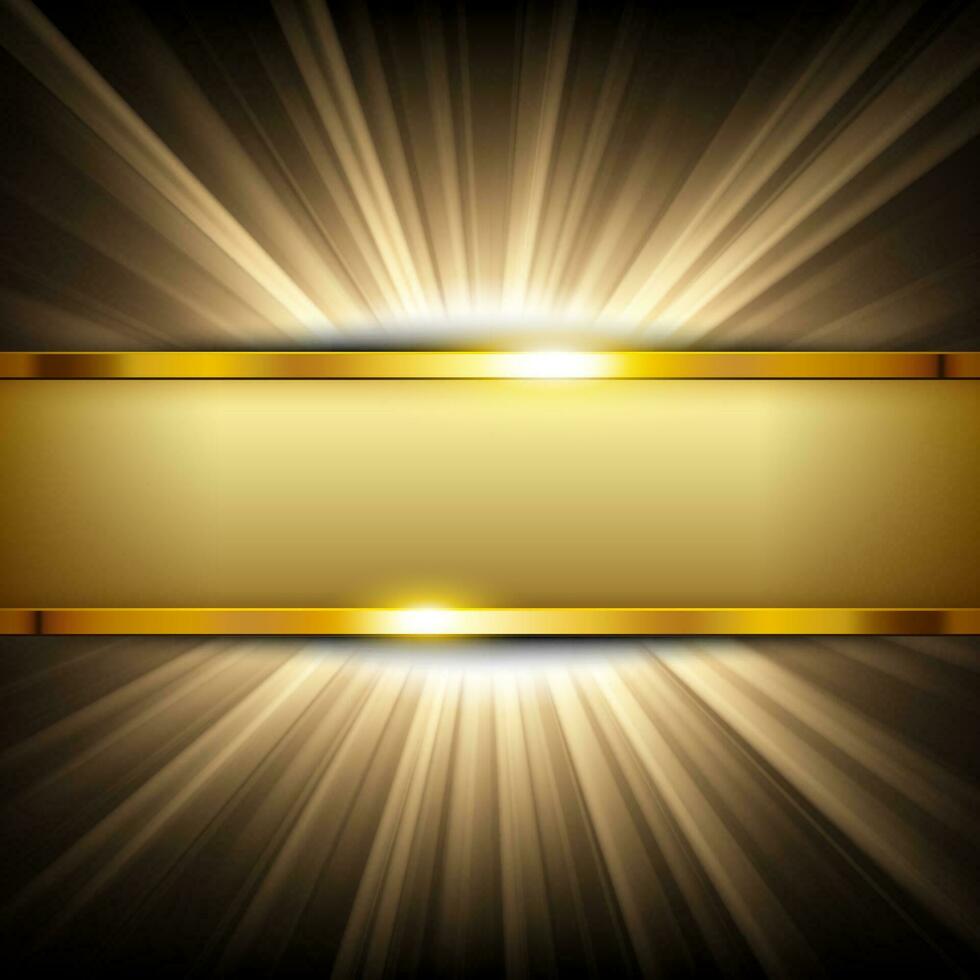 metallisch Gold Banner mit Text Raum auf Gold Licht beleuchtet, Vektor Illustration