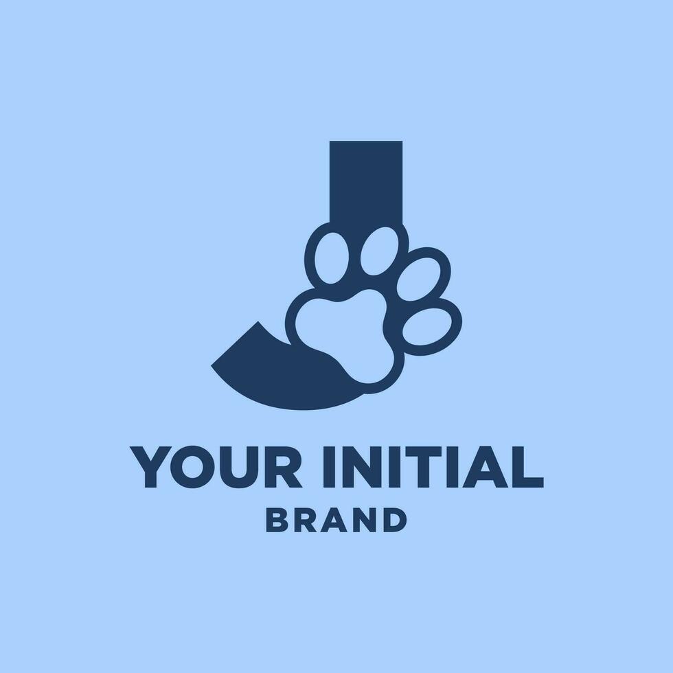 Brief j Pfote drucken Hund Fuß Silhouette im Negativ Raum Initiale Vektor Logo Design