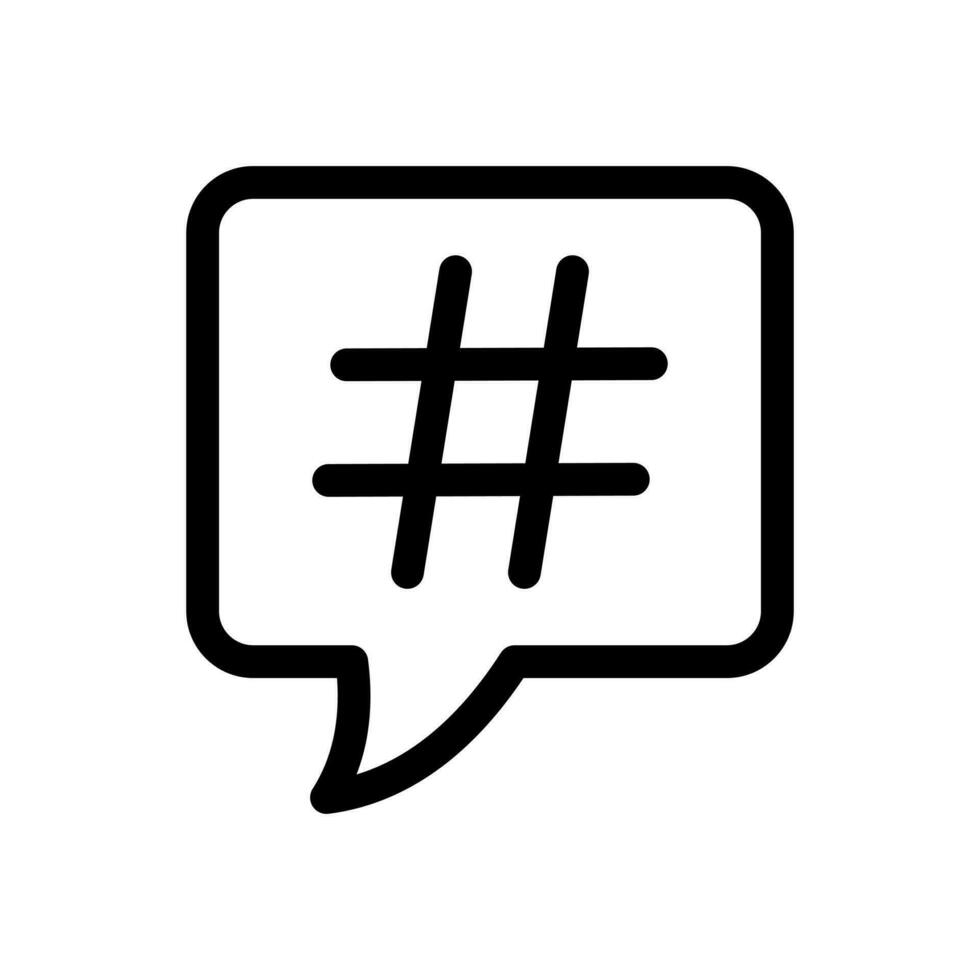 Hashtag im Rede Blase Linie Symbol. Hashtag Zeichen Symbol, einfach Piktogramm. Vektor Illustration isoliert auf ein Weiß Hintergrund. Vektor Zeichen zum Handy, Mobiltelefon App und Netz Websites.