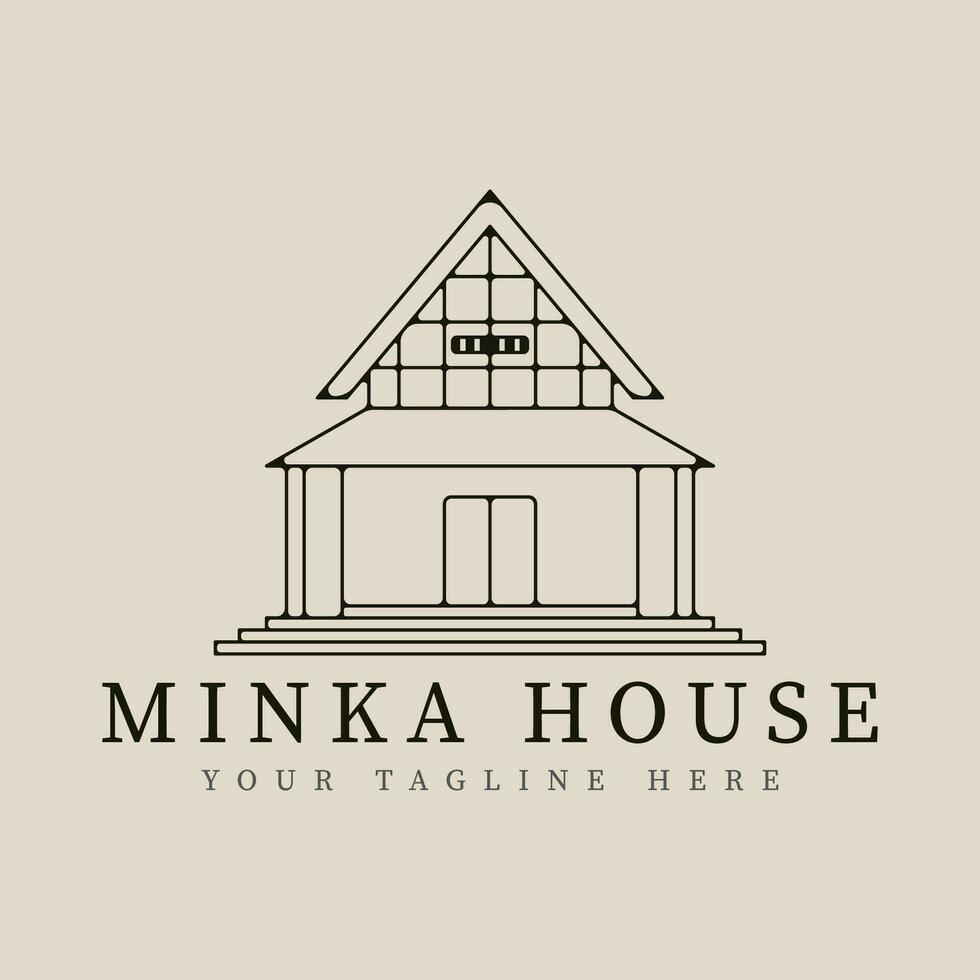 minka Haus traditionell Zuhause japanisch Linie Kunst Logo Vektor Illustration Vorlage Design.