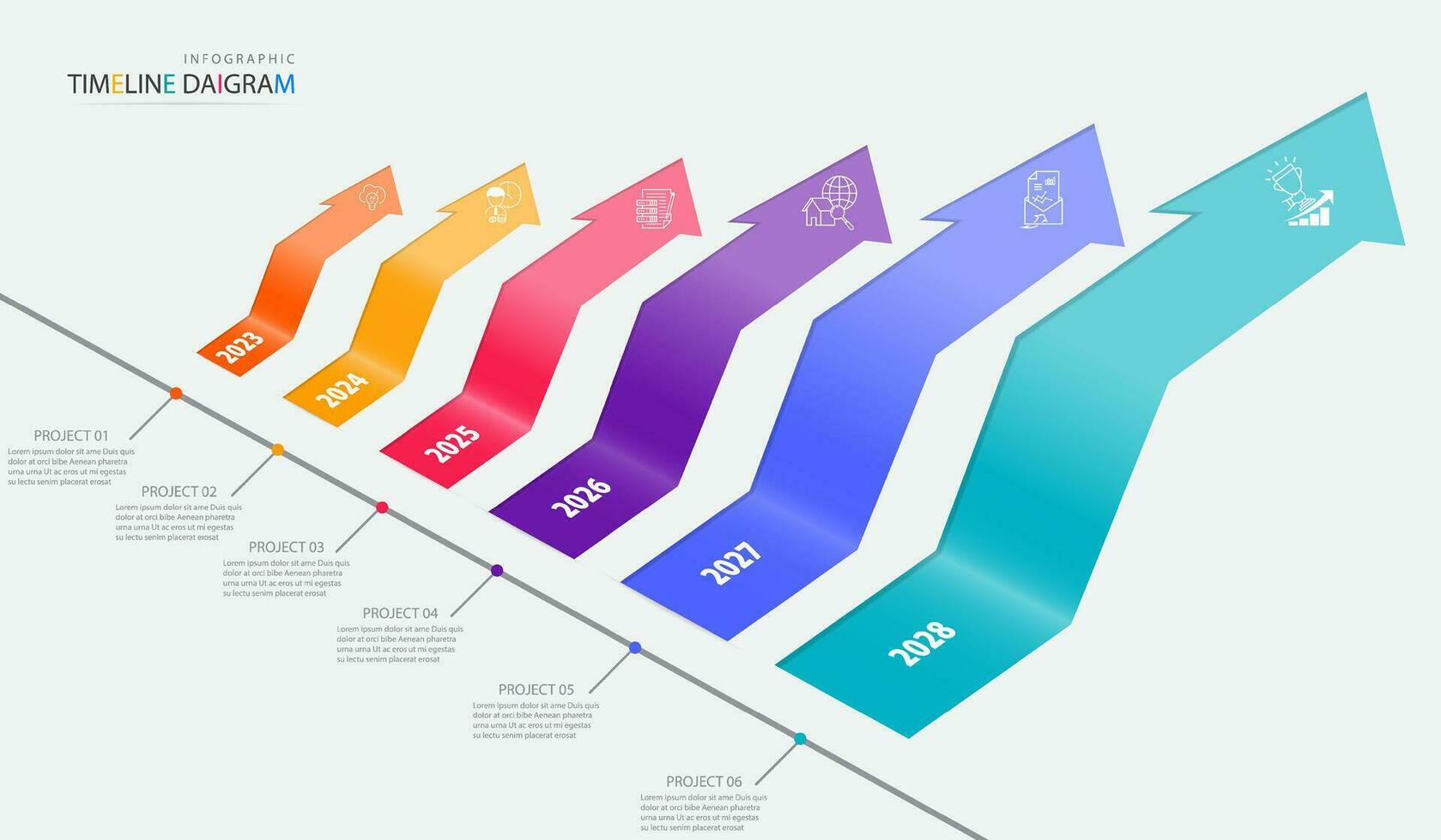 tidslinje infographic mall med 6 alternativ för visa företag data och statistik vektor