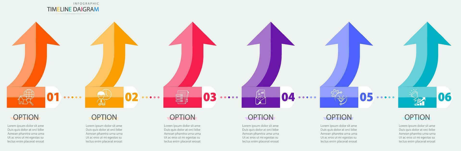 tidslinje infographic mall med 6 alternativ för visa företag data och statistik vektor