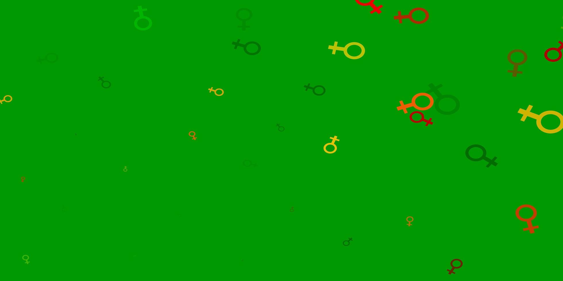 hellgrüner, gelber Vektorhintergrund mit Frauensymbolen. vektor