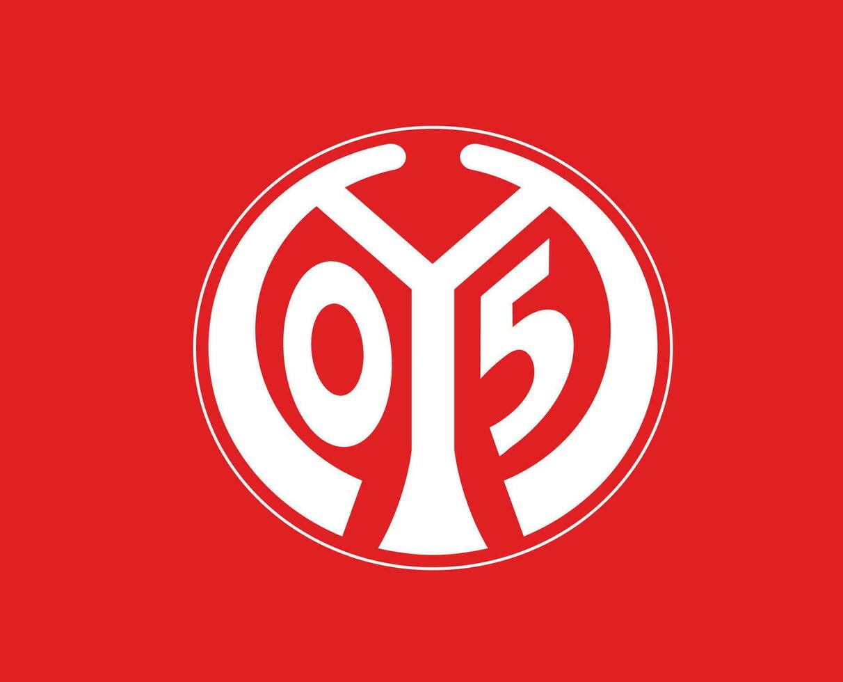 mainz 05 klubb symbol logotyp vit fotboll bundesliga Tyskland abstrakt design vektor illustration med röd bakgrund