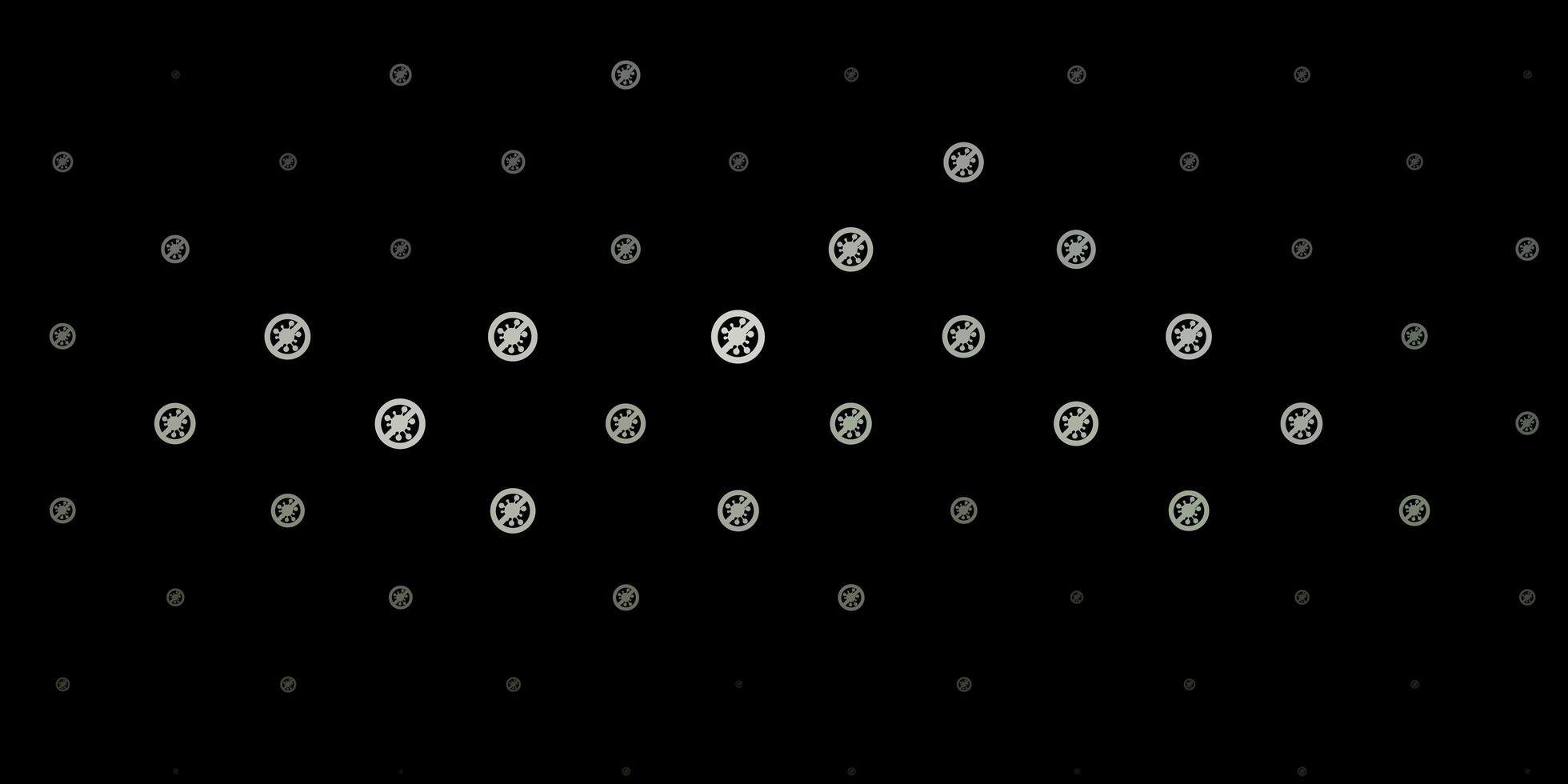 dunkelgrauer Vektorhintergrund mit covid-19 Symbolen. vektor