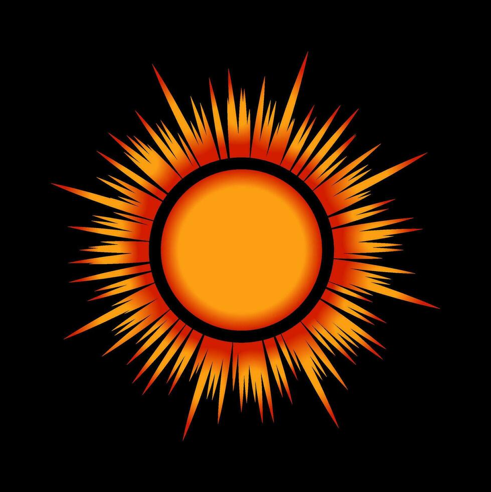 Sonne mit Orange Farbe auf schwarz Hintergrund Illustration. vektor