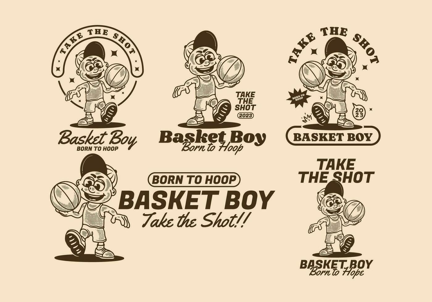 korg pojke, ta de skott, illustration karaktär av en pojke innehav en korg boll vektor