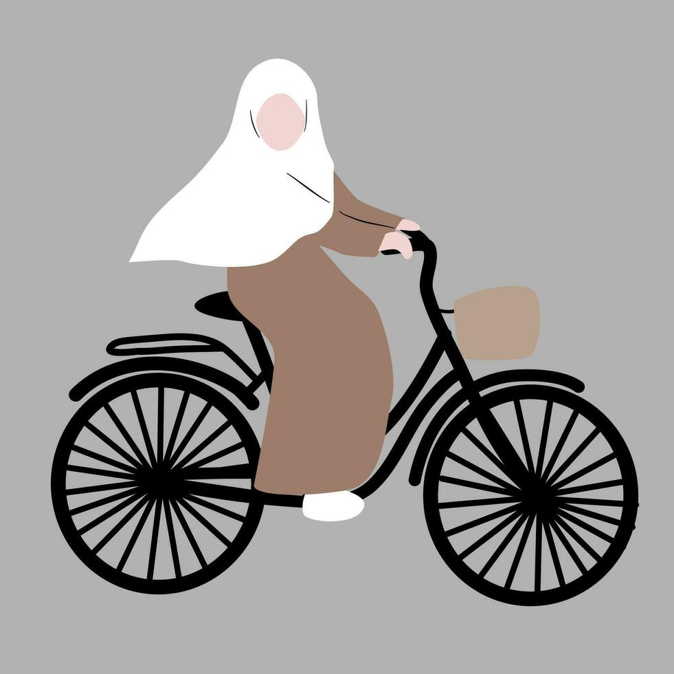 Muslim Frau mit ihr Fahrrad vektor