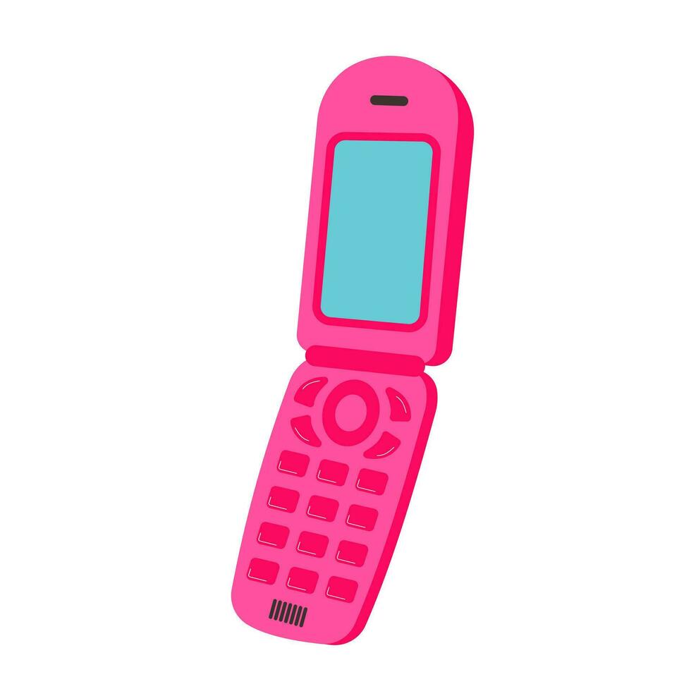 retro mobil telefon från 90-2000-tal. y2k trendig flip telefon. gammal rosa mobil telefon klistermärke. vektor