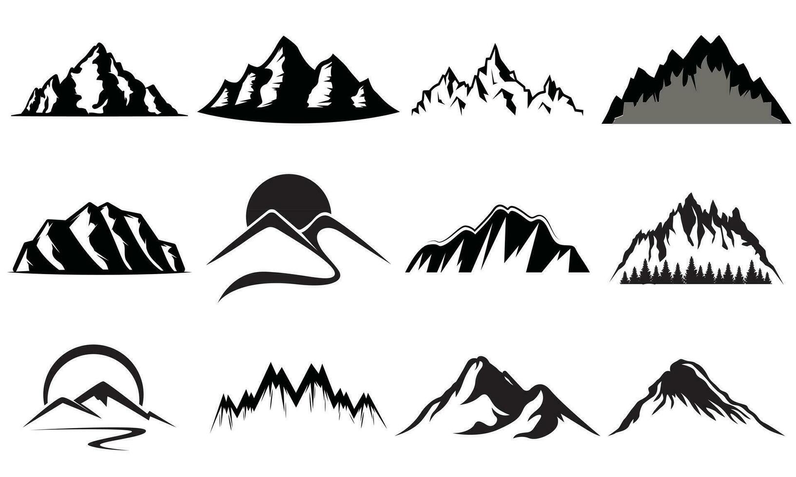 Berg Silhouette Satz. felsig Berge Symbol oder Logo Sammlung. Vektor Illustration.
