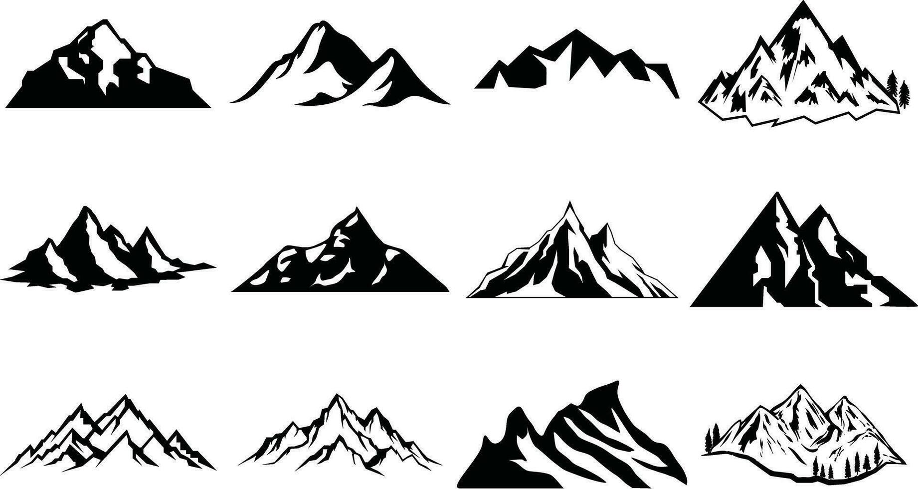 berg silhuett uppsättning. klippig bergen ikon eller logotyp samling. vektor illustration.