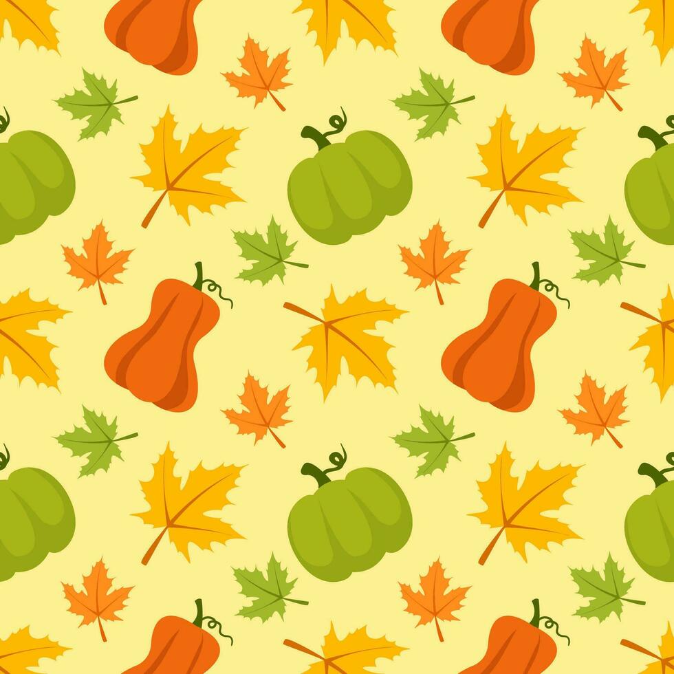 Herbst Jahreszeit nahtlos Muster Design mit fallen Elemente im Vorlage Karikatur eben Illustration vektor