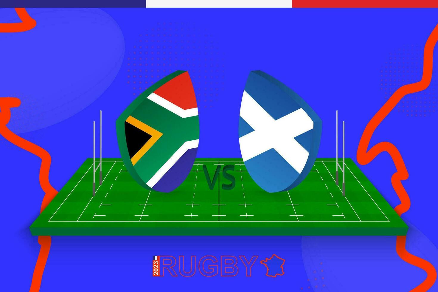 rugby team söder afrika mot skottland på rugby fält. rugby stadion på abstrakt bakgrund för internationell mästerskap. vektor