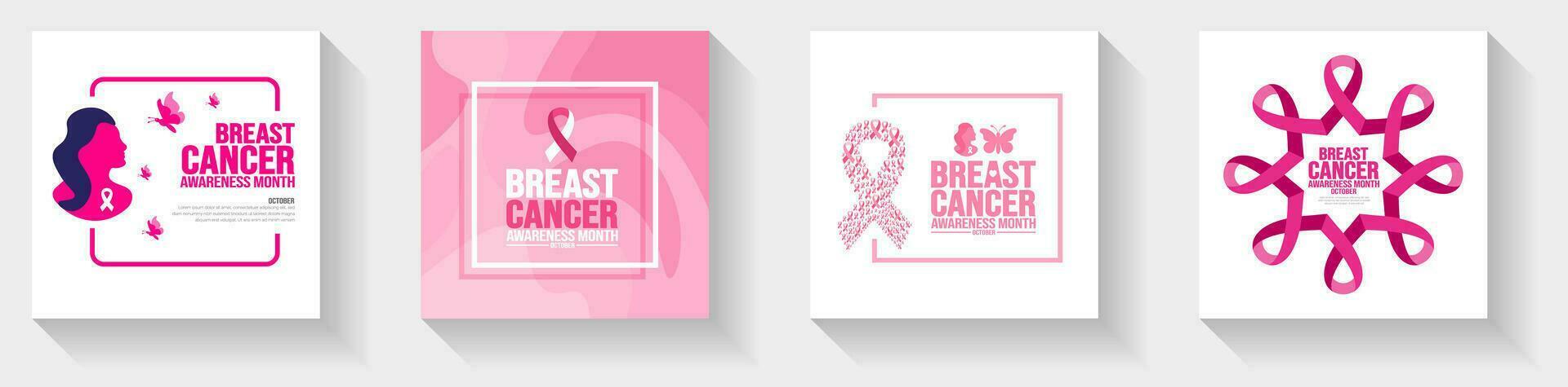 bröst cancer medvetenhet månad social media posta baner mall uppsättning berömd i oktober. Semester begrepp. bakgrund, baner, plakat, kort, och affisch design mall med band och text. vektor